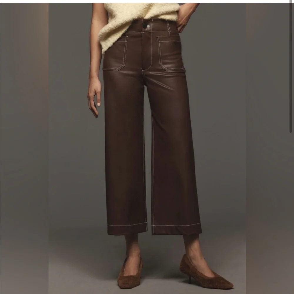 Anthropologie Maeve Colette Faux Leather Pants Chocolate NEW